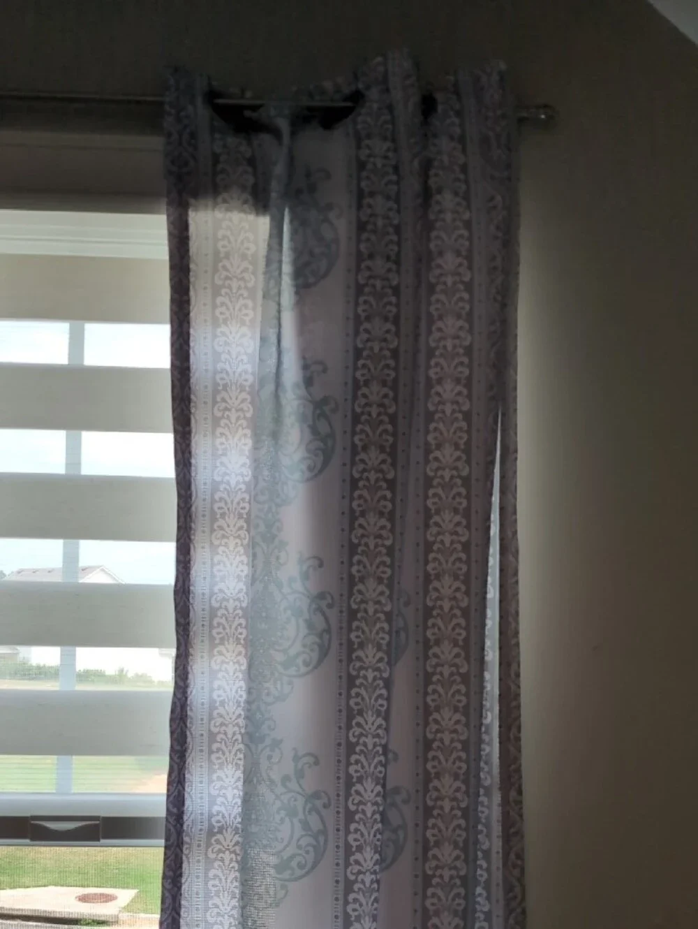 Sheer Medallion Curtain Panels in Aqua Green & Gray